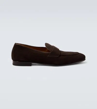 Kiton Suede Penny Loafers In Burgundy