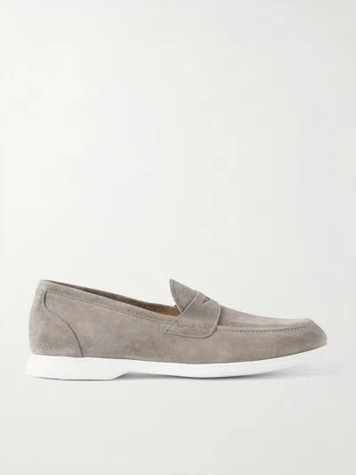 Kiton Suede Penny Loafers In Gray