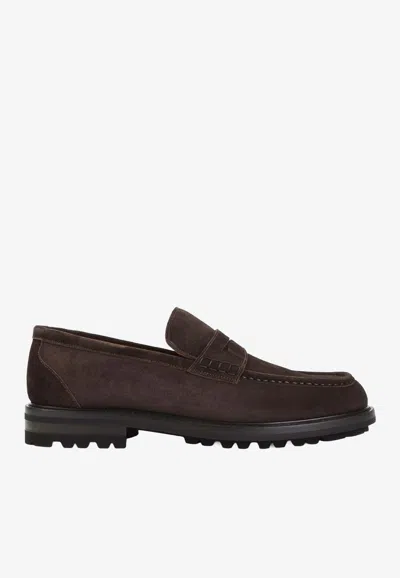 Kiton Suede Penny Loafers In Multi