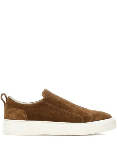 Kiton Slip-on Suede Leather Sneakers In Brown
