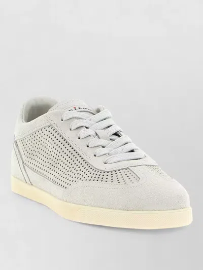 Kiton Suede Sneakers Perforated Design Rubber Sole In Neutral