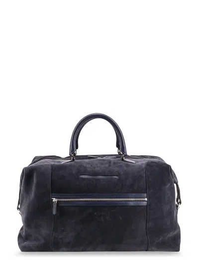 Kiton Suede Weekend Travel Bag In Blue