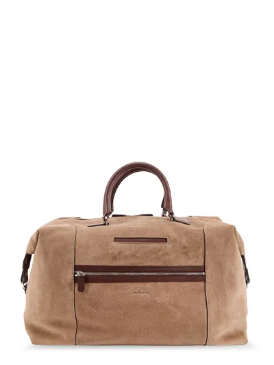 Kiton Suede Weekend Travel Bag In Gray