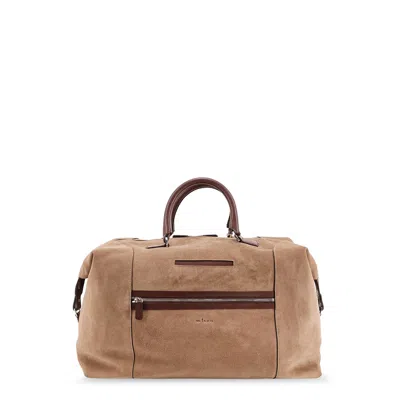 Kiton Suede Weekend Travel Bag In Gray