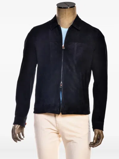 Kiton Kired Juan Lambskin Suede Zip-up Jacket In Black
