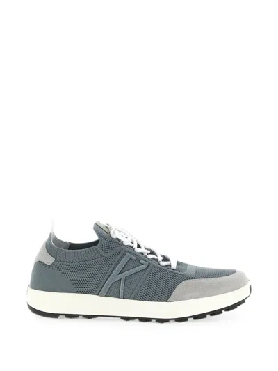 Kiton Technical Cotton Lace Up Sneakers Mesh In Gray