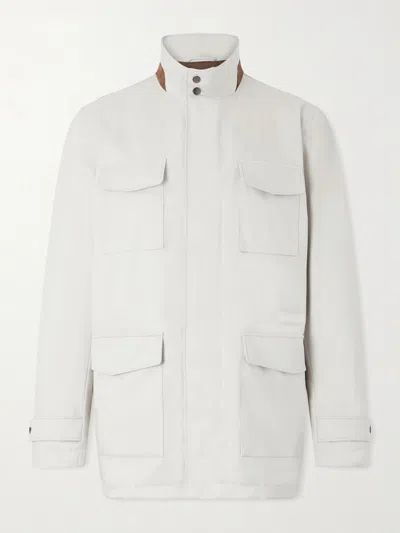 Kiton Suede-trimmed Shell Field Jacket In Neutral