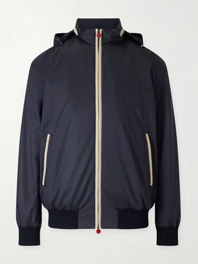 Kiton Suede-trimmed Shell Hooded Jacket In Blue