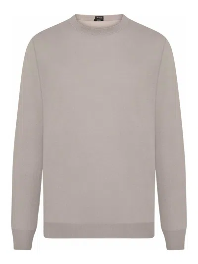 Kiton Sand-colored Cotton Knit Crew Neck Sweater In Beige