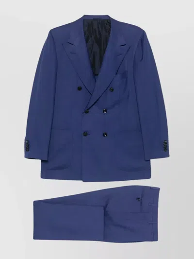 Kiton Suit With Peak Lapels And Double-breasted In Blue