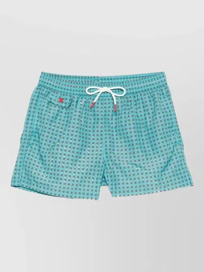 Kiton Swim Shorts Geometric Pattern Elastic Waistband In Blue