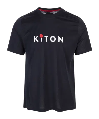 Kiton T-shirt Blu Navy Con Logo In Black