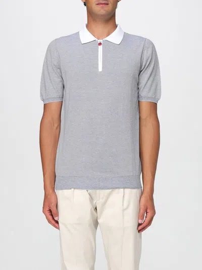 Kiton Stripe-pattern Polo Shirt In Gray