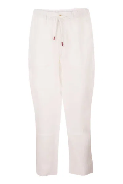 Kiton Tailored Linen Drawstring Trousers In White