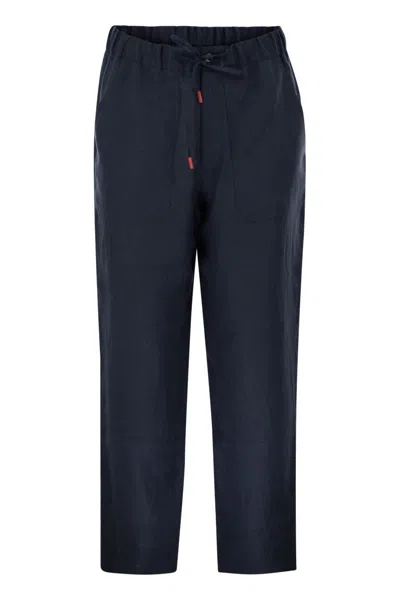 Kiton Tailored Linen Drawstring Trousers In Blue
