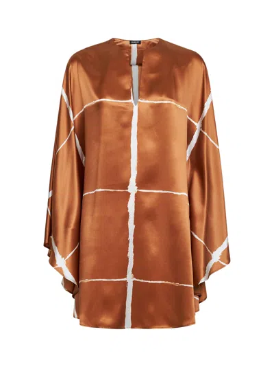 Kiton Tan And White Printed Silk Tunic In Brown