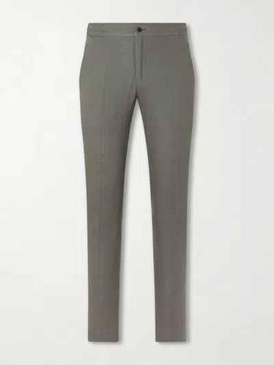 Kiton Tapered Linen Trousers In Gray
