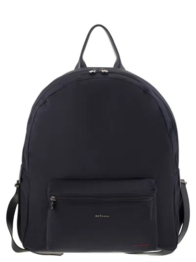Kiton Technical Fabric Backpack With Logo In Blue
