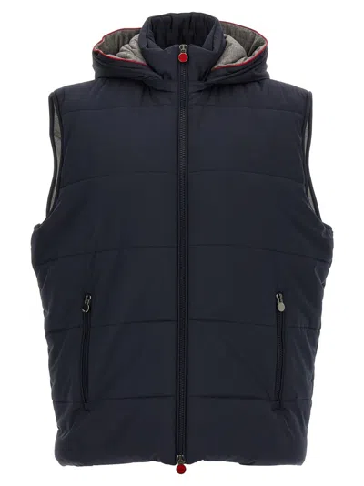 Kiton Hooded Padded Vest With Side Zip Pockets In Blue