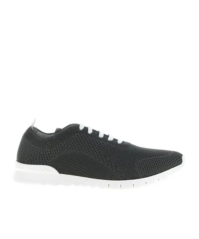 Kiton Knitted Mesh Sneakers Logo In Black