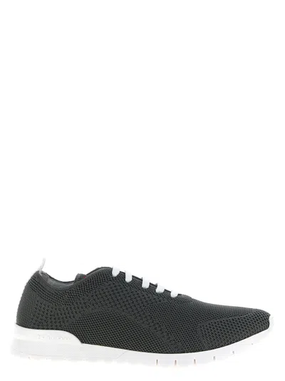 Kiton Knitted Mesh Sneakers Logo In Black