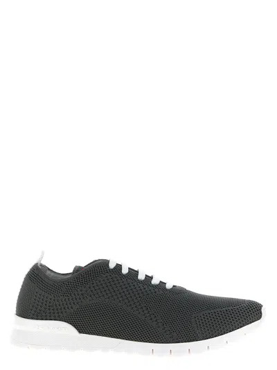 Kiton Knitted Mesh Sneakers Logo In Black