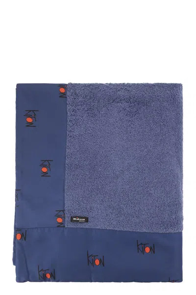 Kiton Terry Beach Towel With Logo Border In Blue