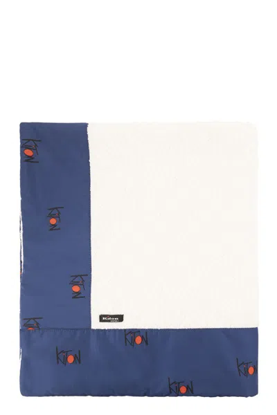 Kiton Terry Beach Towel With Logo Border In Blue
