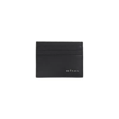 Kiton Textured Calf Leather Wallet With Multiple Card Slots In Black