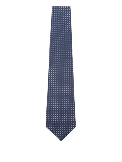 Kiton Patterned Silk Tie In Blue