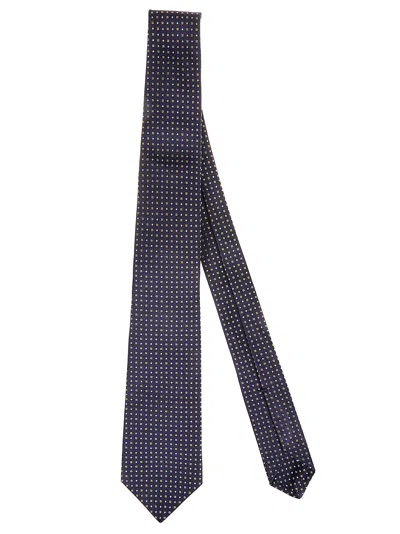 Kiton Classic Black Silk Tie With Square Pattern In Multi