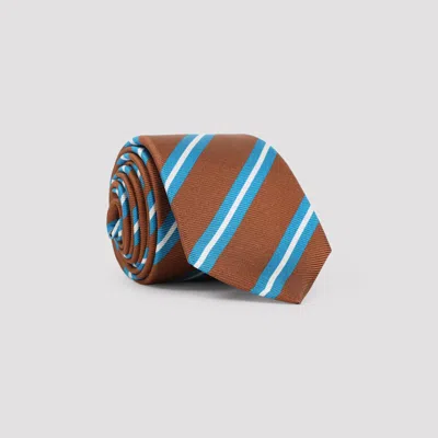 Kiton Stripes Pattern Silk Tie In Brown