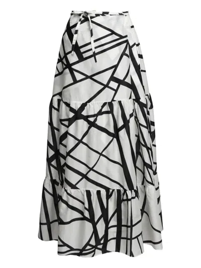 Kiton Tiered Abstract-print Skirt In White