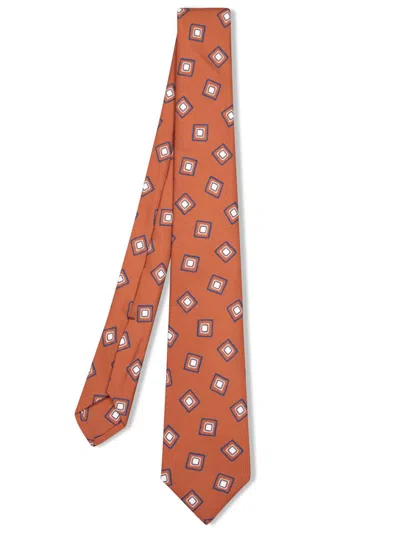 Kiton Maxi Blue/burnt Orange Tie In Brown