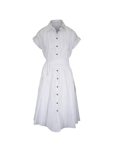 Kiton Tie-waist Patterned Midi Dress In White