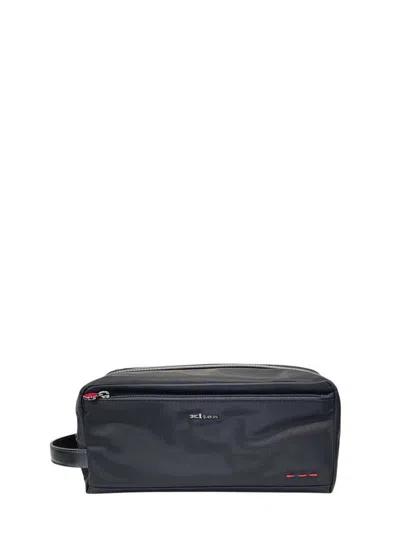 Kiton Leather-trim Toiletry Bag In Black