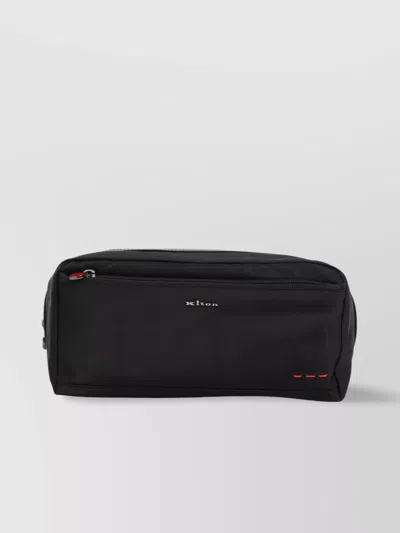 Kiton Travel Pouch Contrasting Stitching In Black
