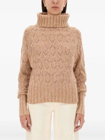 Kiton Textured Knit Turtleneck Shirt With Ribbed Finish In Neutral