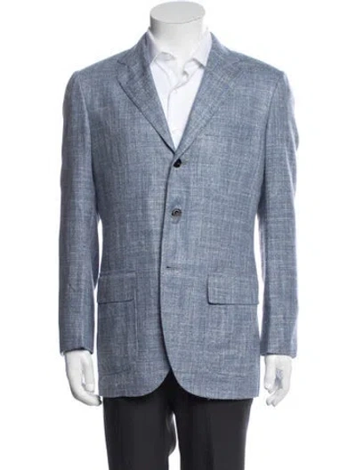 Pre-owned Kiton Tweed Pattern Blazer In Blue