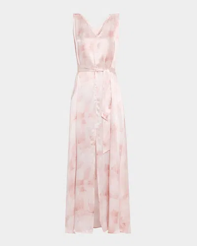 Kiton V-neck Belted Silk Maxi Dress In Lt Pink Mult