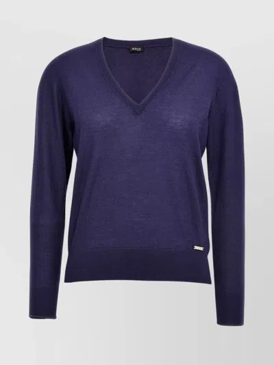 Kiton V-neck Ribbed Sweater Long Sleeves In Blue