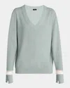 Kiton V-neck Stripe Cuff Sweater In Lt Grn