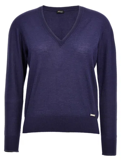 Kiton V-neck Ribbed Sweater Long Sleeves In Blue
