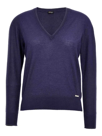Kiton V-neck Ribbed Sweater Long Sleeves In Blue
