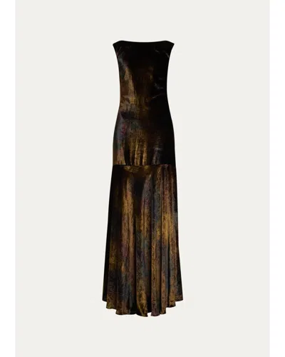 Kiton Velvet Draped Open-back Sleeveless Gown In Dark Forest