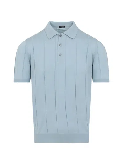 Kiton Vertical Stripe Polo Shirt In Blue