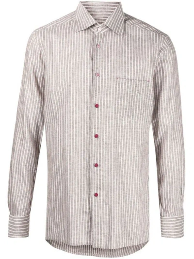 Kiton Vertical Striped Linen Blend Shirt In Neutral
