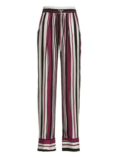 KITON VERTICAL STRIPED SILK PANTS WITH ELASTIC WAISTBAND