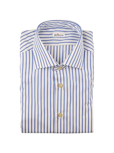 Kiton Vertical-stripe Shirt In Blue