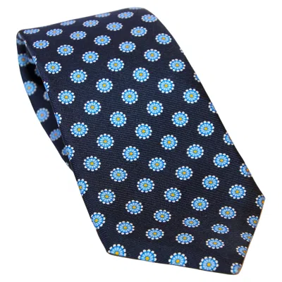 Pre-owned Kiton Vintage Blue Silk Tie With Abstract Print, 55 Inches Long